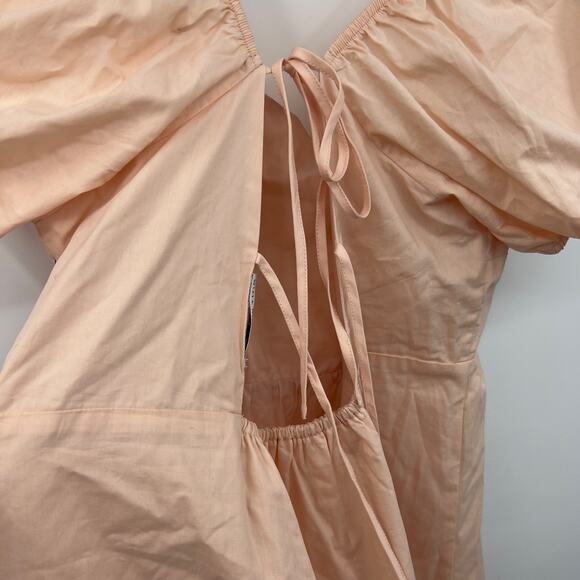 And Now This Peach Puff Sleeve Tie Trim Open Lace Up Back Summer Dress XL New - Picture 6 of 9